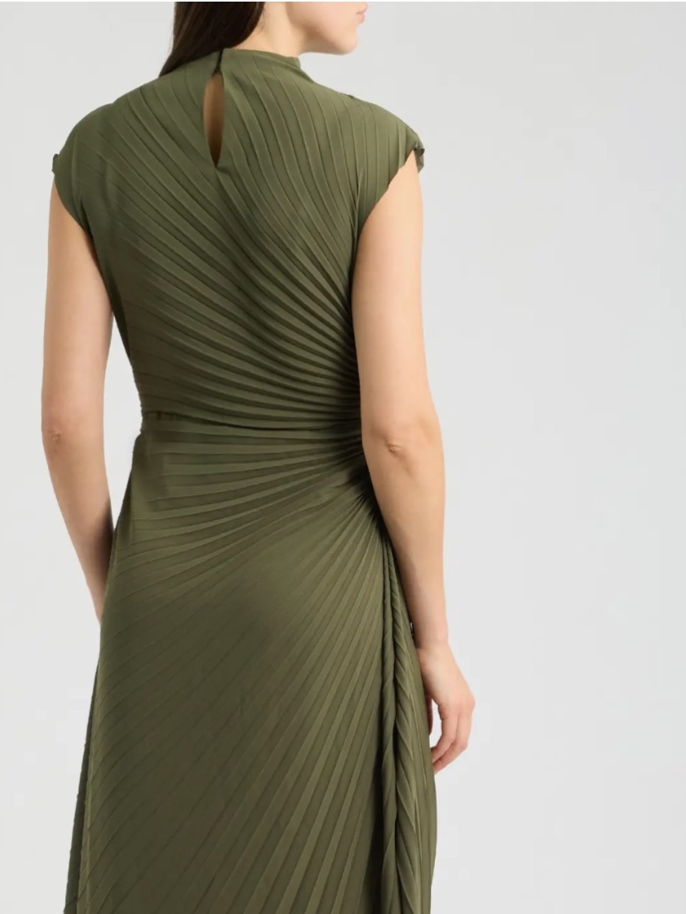AllSaints Olive Green Pleated Maxi Dress - Picture 2 of 4